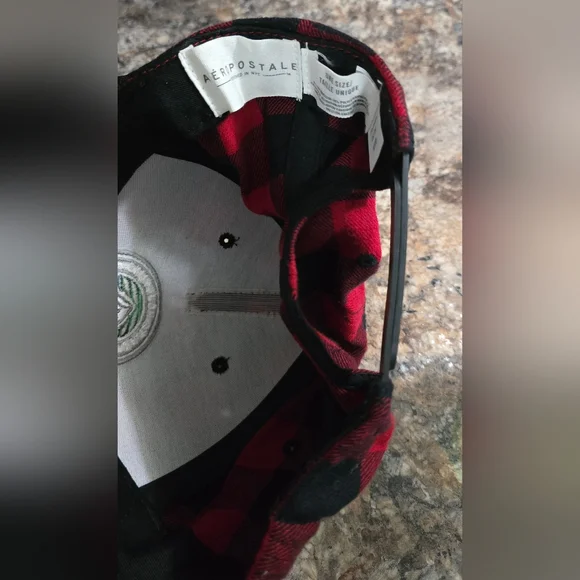 Aeropostale Red and Black Plaid Snapback Hat - Picture 4 of 6